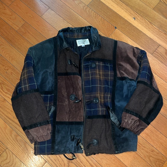 Brandon Thomas Blue and Brown Patchwork Bomber Jacket - Picture 1 of 3